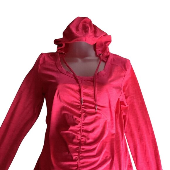Calvin Klein Performance Quick Dry Womens Pink Hooded Long Sleeve Ruched Top M - Picture 7 of 11
